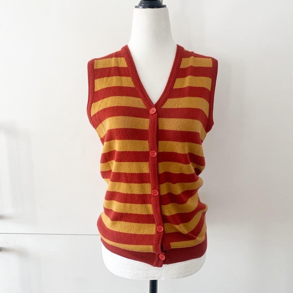 Vintage Unisex striped button up vest by Daniel Hechter Paris - Picture 1 of 4